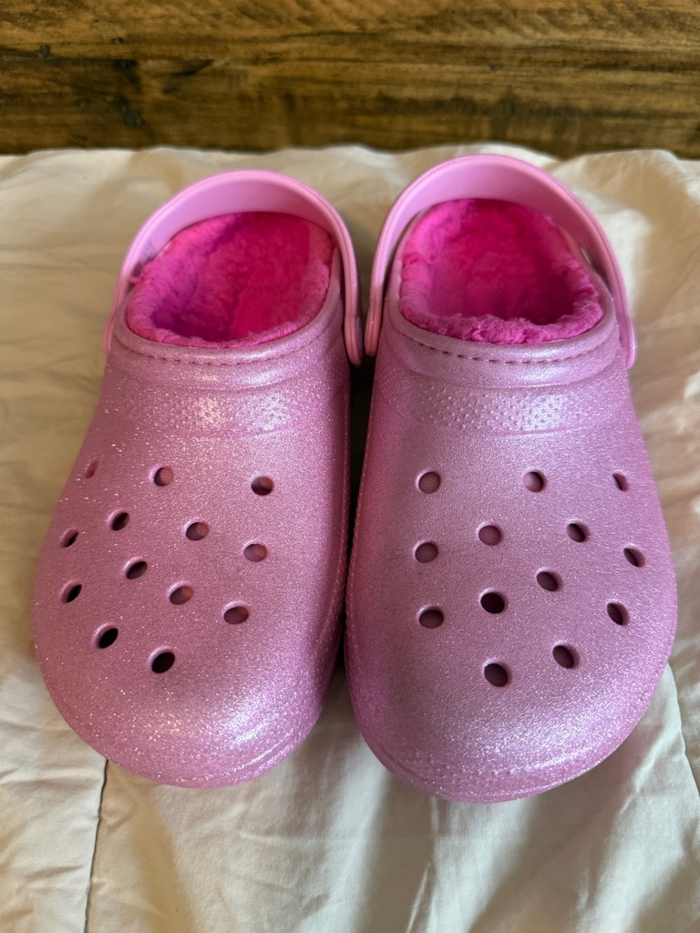 UGG Kids Sparkle Pink Faux-Fur Lined Clogs